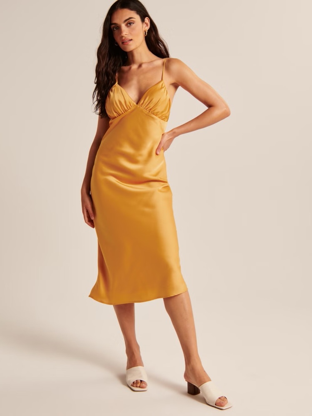 Abercrombie & Fitch Satin Midi Dress in Golden Yellow M Medium Strapless Slip
